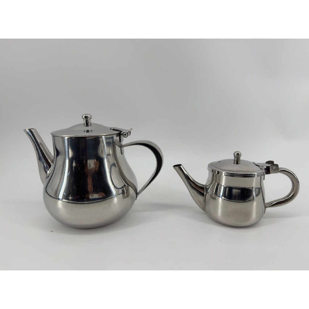 VTG Stainless Steel Teapot Set 2 Pieces Mirror Finish Hinged Lid Tea Coffee Pots